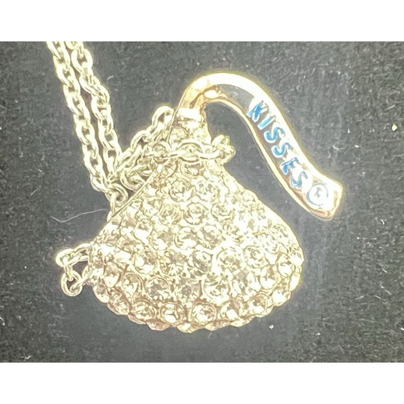 Hershey’s Kiss Chocolate Crystal Pendant  necklace- Signed WTJ silver tone - Picture 1 of 4